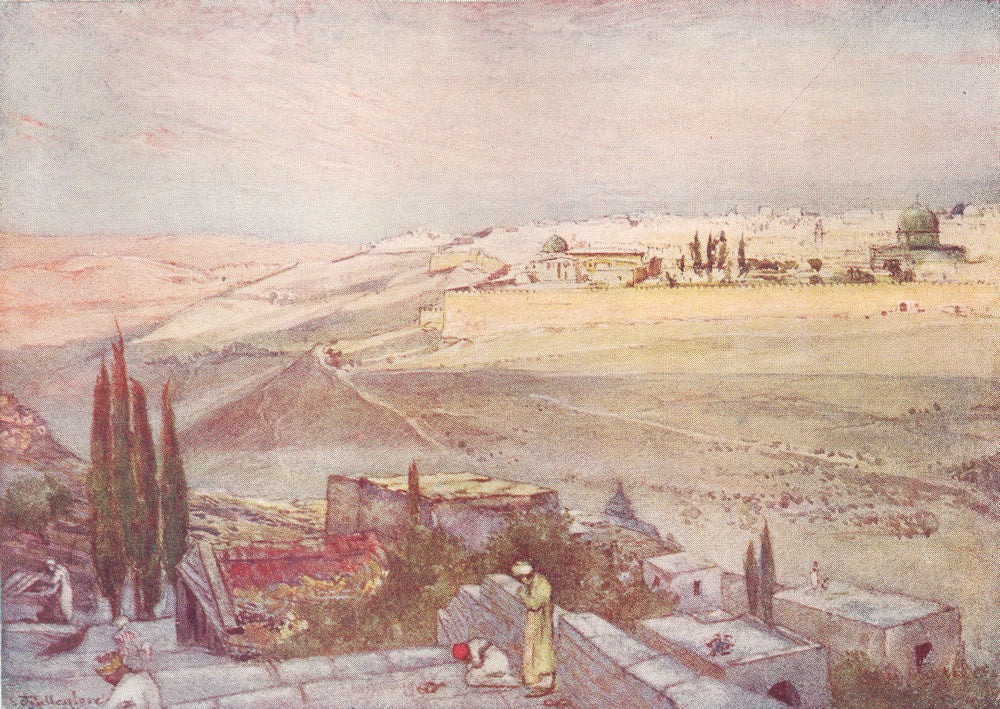 ISRAEL. Sunrise from the Mount of Olives 1902 old antique print picture
